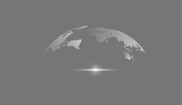 Grey vector world globe map on grey background