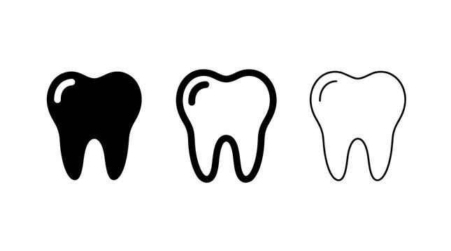 Black tooth icon set showing dental care and oral health symbols
