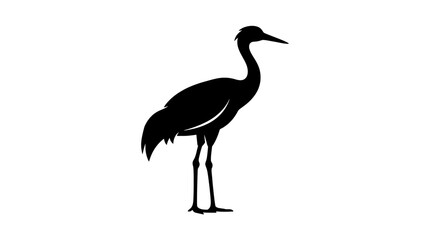 Fototapeta premium Standing Crane Silhouette Vector Black Icon Isolated on White Background