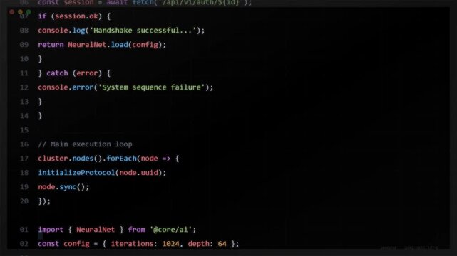 Computer screen displaying javascript source code with syntax highlighting, software development and programming background for technical projects