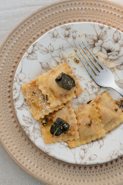 Butternut Squash ravioli with brown butter and sage.