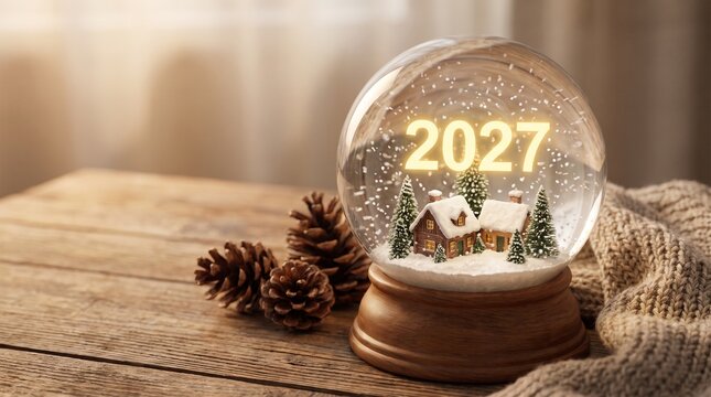 Magical Snow Globe Containing Swirling Snow and a Glowing 2027