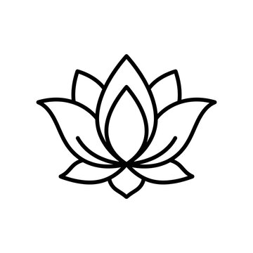 Minimalist black outline lotus flower icon vector illustration design on white background