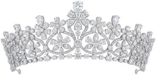 Ornate silver tiara adorned with sparkling diamonds. © Crysta