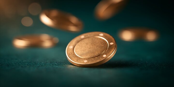 Casino table with glossy golden chips
