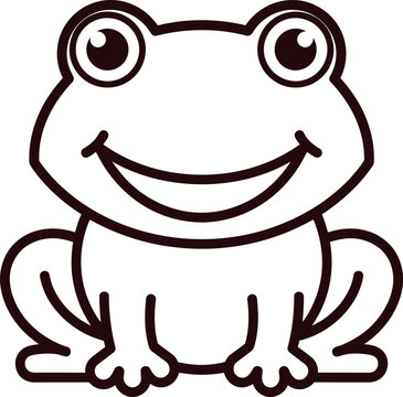 Cute cartoon frog smiling happily sitting with large round eyes outline
