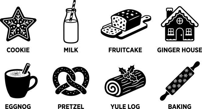 Set of christmas holiday food and baking icons