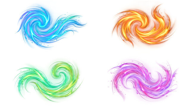 Four colorful swirls of energy on a black background abstract design
