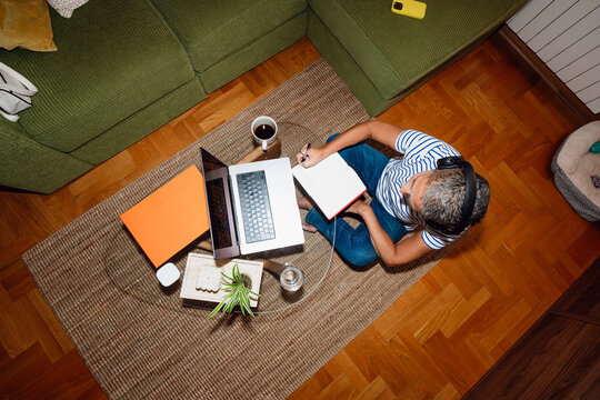 Working from home with laptop