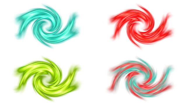 Four colorful swirls on black background abstract design elements vector illustration