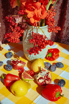 Fruit arrangement on a table with bright colors