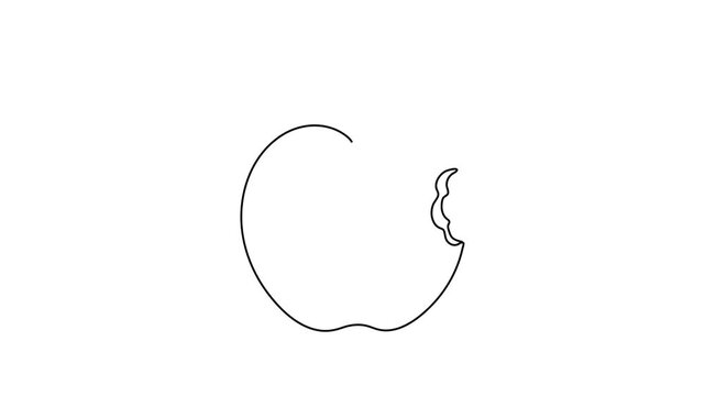 Continuous Line Art Animation of a Bitten Apple - Minimalist Drawing of a Fresh Fruit Symbolizing Healthy Eating, Nutrition, and Snack Concept, Isolated on a Clean White Background