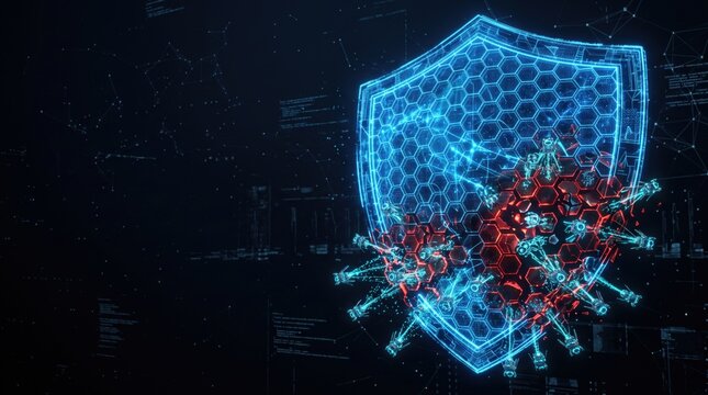 Cyber Security Shield Blocking Malware and Digital Virus