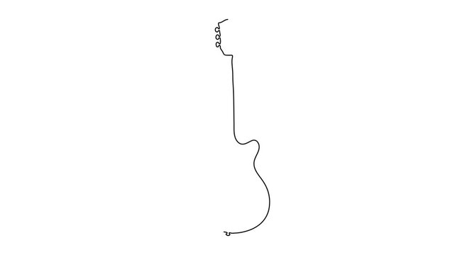 Continuous Line Art Animation of an Acoustic Guitar - Minimalist Drawing of a Musical Instrument for Music, Performance, or Hobbies Concept, Isolated on a Clean White Background for Design