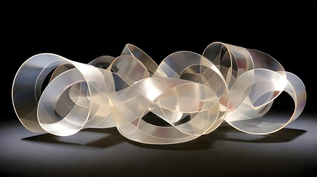 made from twisting translucent tubes, overlapping loops, soft highlights, deep shadows, complex spatial relationships, futuristic composition
