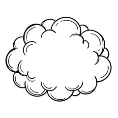Fototapeta premium Hand drawn fluffy cloud sketch illustration black and white outline doodle for coloring page or weather design element cartoon style cloud icon on white background