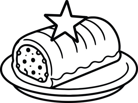 Christmas yule log cake vector outline illustration