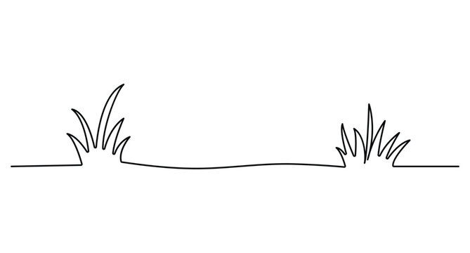 Continuous line drawing of green grass on transparent background for nature and landscape designs