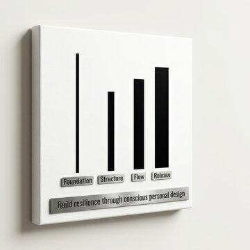 White art piece displays black bars on white background with text
