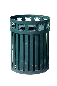 metal green trash can iIsolated on transparent background 