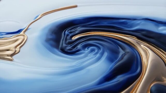 Abstract blue and gold liquid swirl forming tightening vortex macro background 60 FPS