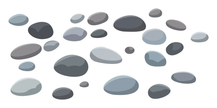 Set of smooth river stones and pebbles