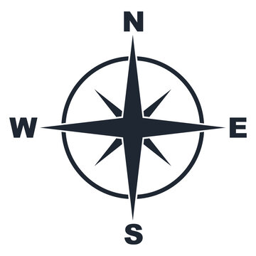 Simple black and white classic compass rose navigation icon
