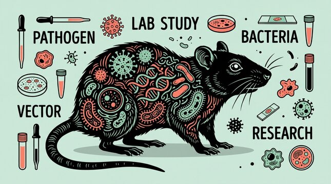 Microbiology: Rat pathogen vector illustrates plague outbreak research and zoonotic disease transmission