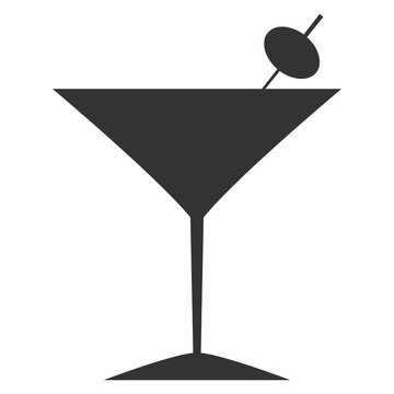 Elegant martini glass with olive and cocktail stick garnish