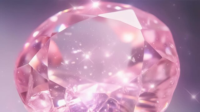 Brilliant luxury pink sapphire crystal shining with glitter particles and light reflection