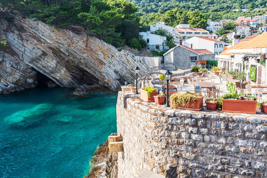 Gorgeous picturesque view on old medevial fortress on cliff in Petrovac, Montenegro