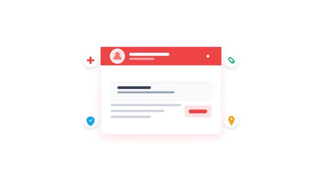 Modern graphic depicting a web application form with user details, interactive icons, and a call to action button.
