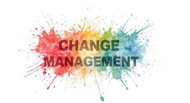 An artistic splash of change management concepts in crisis settings, expressed through a minimalistic watercolor technique with available copy space for branding.