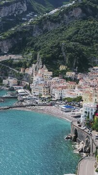 Amalfi Coast Town Panoramic Aerial View Italy