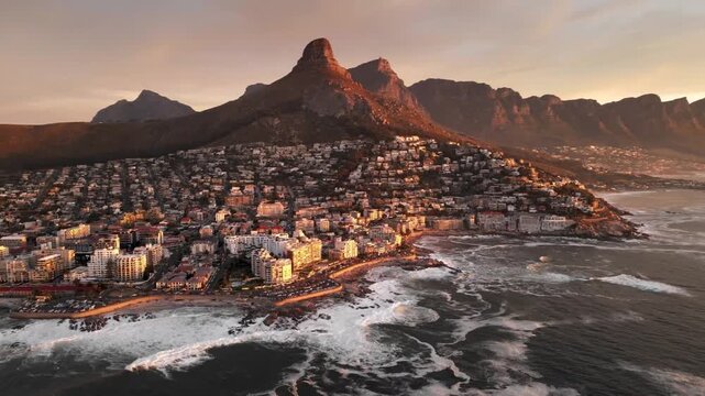 Aerial view of sea point and lions head in cape town