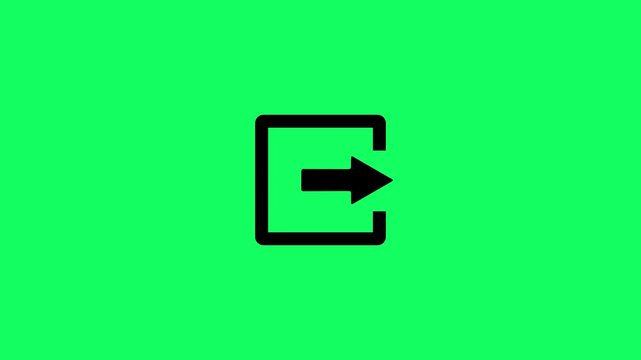 Exit icon with arrow animation on green background. Exit sign direction logout arrow animation for emergency, navigation and evacuation video concepts with alpha channel