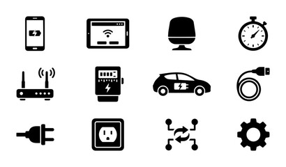 Fototapeta premium Electric Vehicle Icons, Smart Home Tech, Power & Connectivity Icons