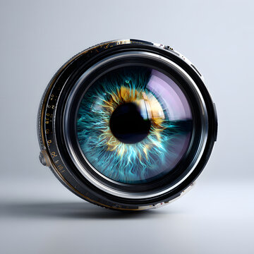 Surreal camera lens with human eye iris
