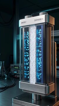 Vertical electrochemical cell in a dark laboratory