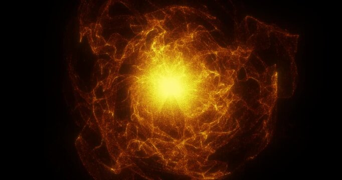 A massive bright yellow star radiates explosive energy dust in all directions. Concentric particle shockwaves expand across deep space.