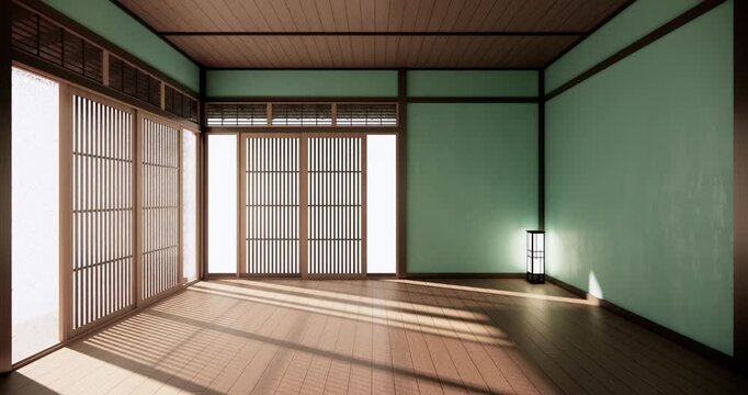 Muji room interior with dark blue color wall japanese style design.3d rendering