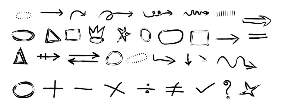 Hand Drawn Doodle Arrows, Geometric Shapes, Mathematical Symbols, Sketch Lines and Decorative Design Elements Collection