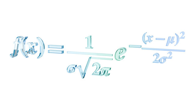 Normal probability density formula in turquoise glass side view
