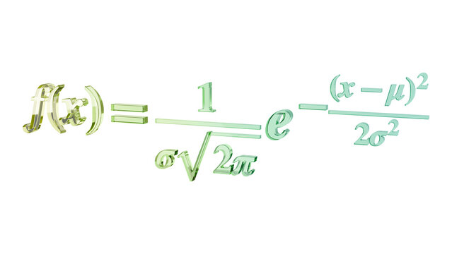 Normal probability density formula in green glass side view