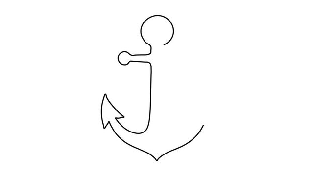 Continuous Line Art Animation of a Ship Anchor - Minimalist Drawing Symbolizing Nautical Themes, Marine Travel, Stability, Hope, and Adventure, Isolated on a Clean White Background for Design