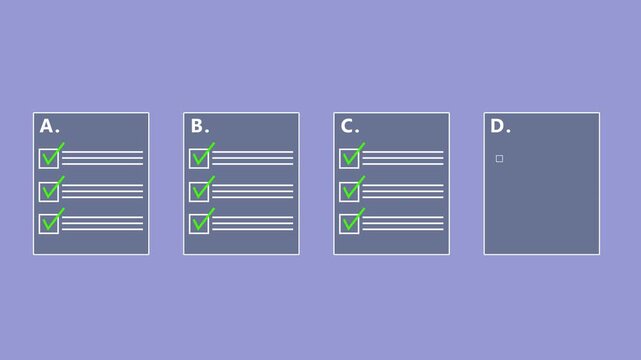 Animated Checklist Comparison with Multiple Task Lists and Green Check Marks, Project Management, Verification, Approval and To Do List Concept. 4k video 
