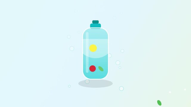 Infused water bottle with fruit slices flat vector illustration