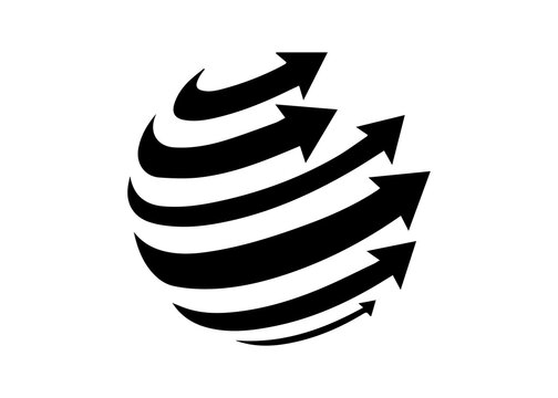 Globe arrow icon isolated on transparent background for business growth and global communication branding