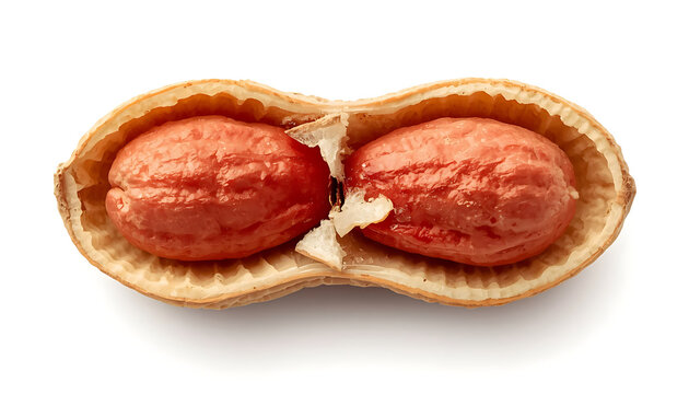 Fresh opened peanut kernels inside the shell on a white background, isolated, PNG style