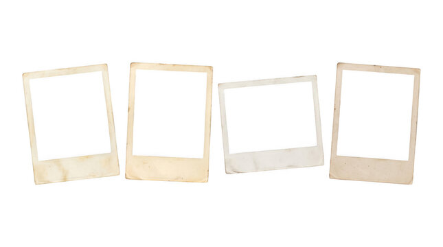 Row of vintage polaroid photo frames isolated on transparent background